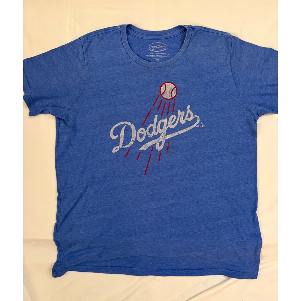 Majestic Threads Mens LA Dodgers T-Shirt XL BlueTri-Blend Distressed Graphic Tee